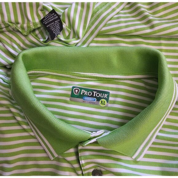 PRO TOUR Golf Short Sleeve Polo SHIRT cool Play Green White Stripe Men's Size XL - Picture 3 of 5